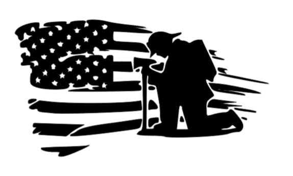 Kneeling Firefighter Flag Decal